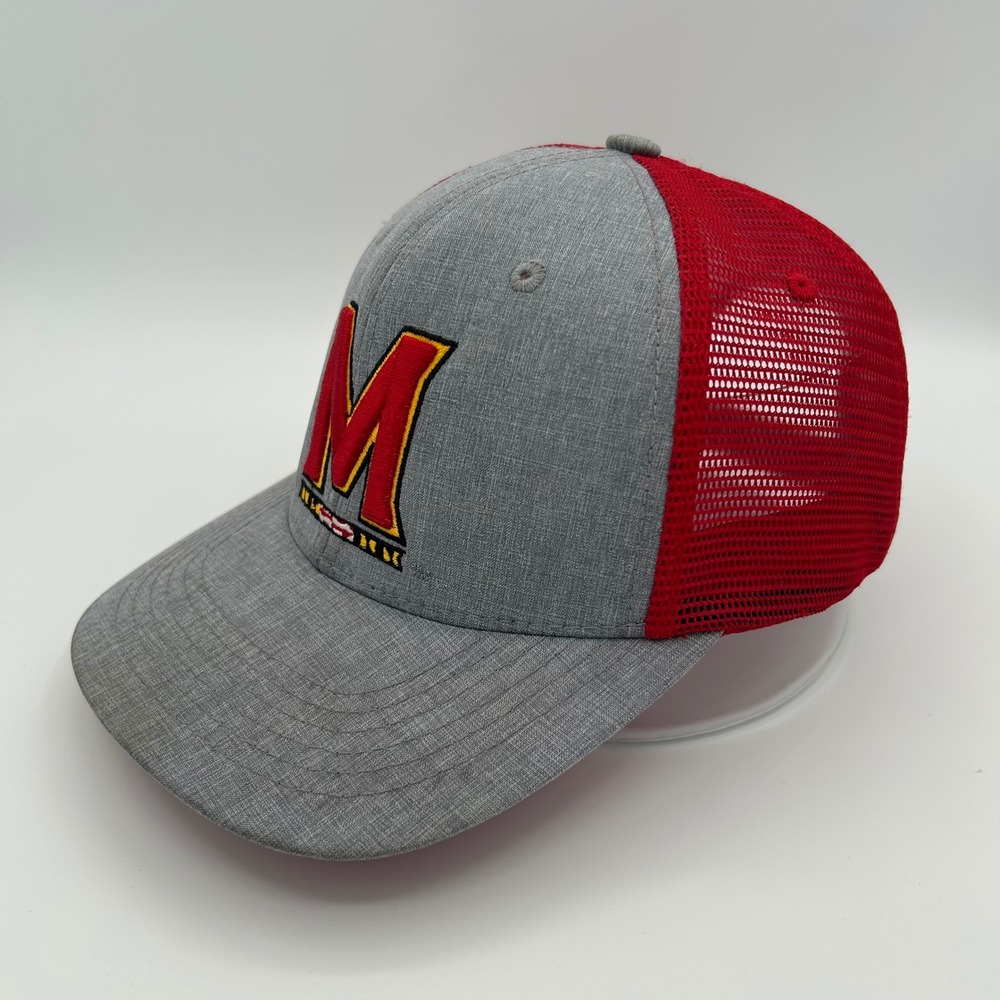 Maryland Terrapins Trucker Hat Captivating Mens OSFM Gray Red Collegiate Sport